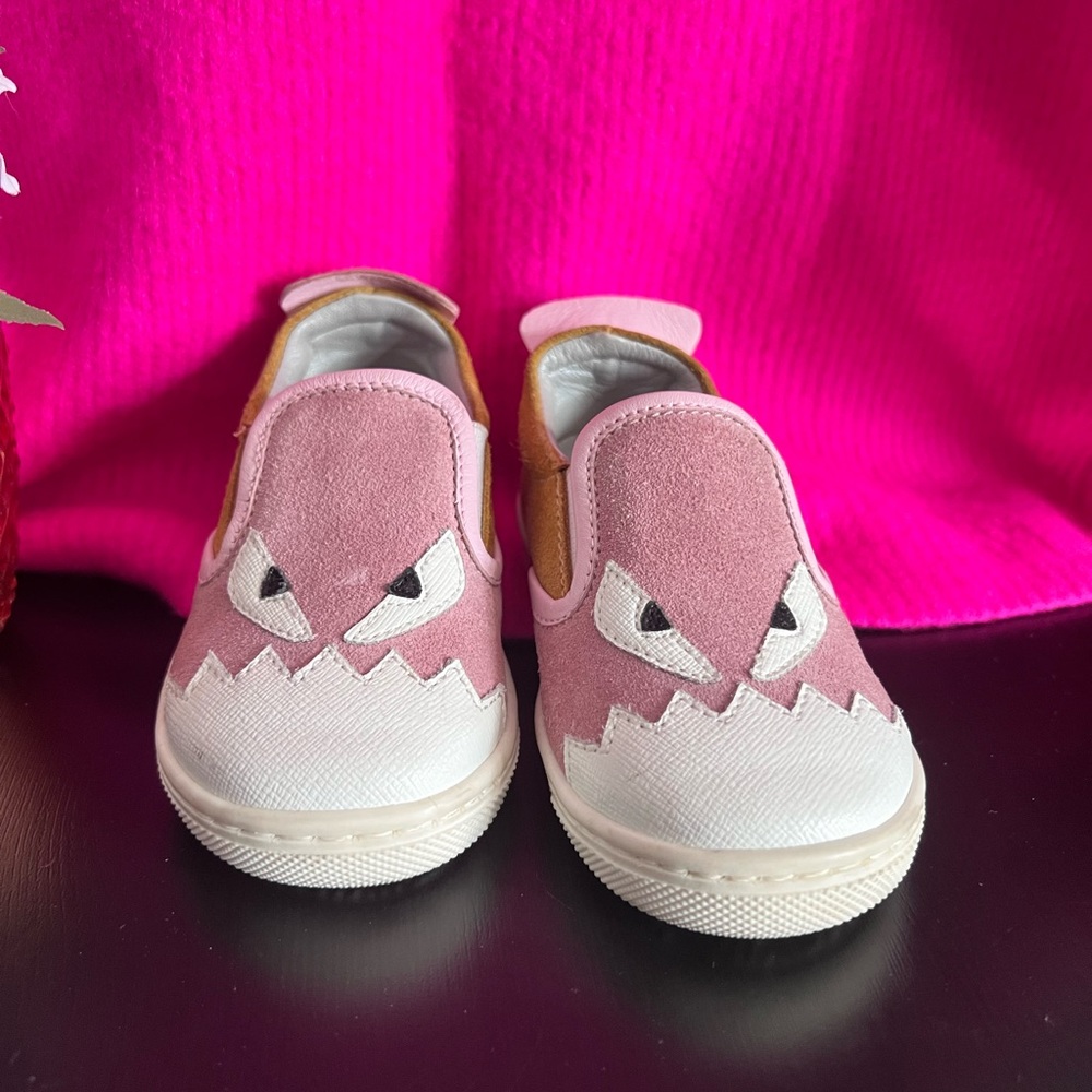 Fendi Pink and White Sneakers with playful Design size 21